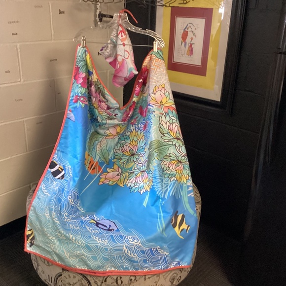 Johnny was Accessories - JOHNNY WAS. BEACH BLANKET NEW WITH BAG. FISHES FLOWERS